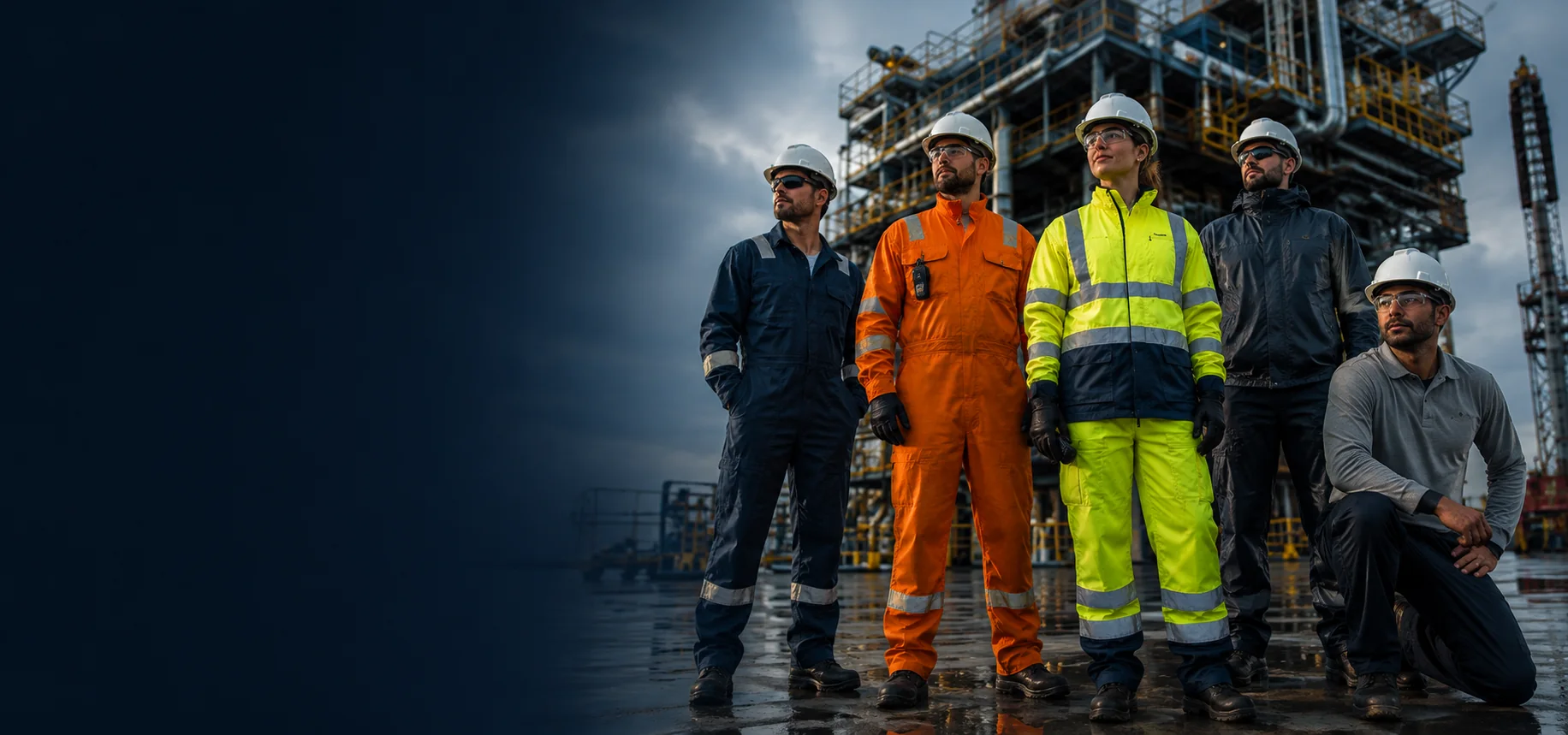 Oil and gas workers at an industrial processing site