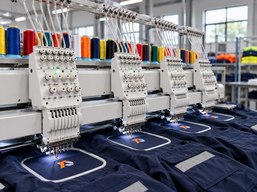 Embroidery logo process for workwear