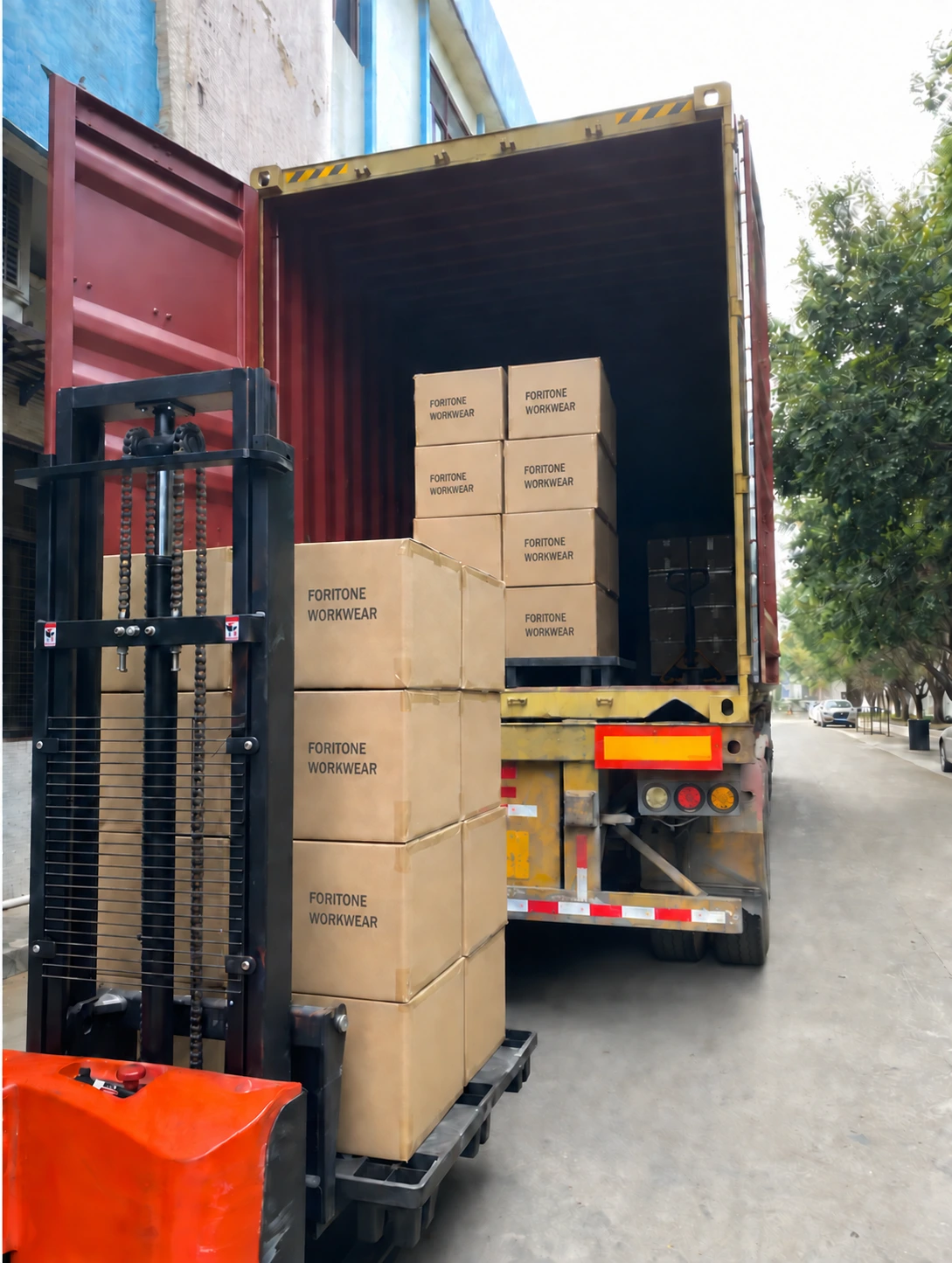 FORITONE-branded cartons being loaded for export